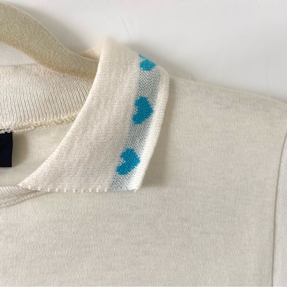 Vintage 90s white collar sleeveless blouse blue hearts cute kawaii small - Picture 2 of 6